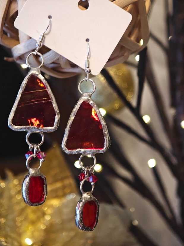 Cercei unicat sticla și cristale Swarovski tehnica vitraliu
