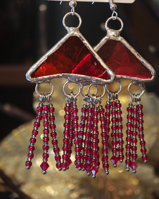 Cercei unicat sticla și cristale Swarovski tehnica vitraliu