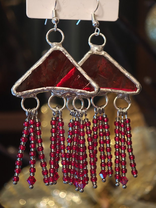 Cercei unicat sticla și cristale Swarovski tehnica vitraliu