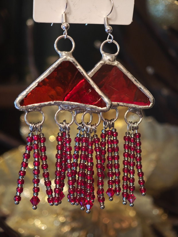 Cercei unicat sticla și cristale Swarovski tehnica vitraliu