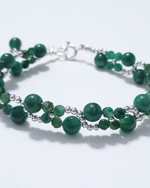 Bratara argint 925 cu jad african, lepidolit verde si hematit