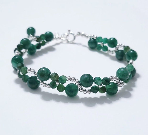 Bratara argint 925 cu jad african, lepidolit verde si hematit