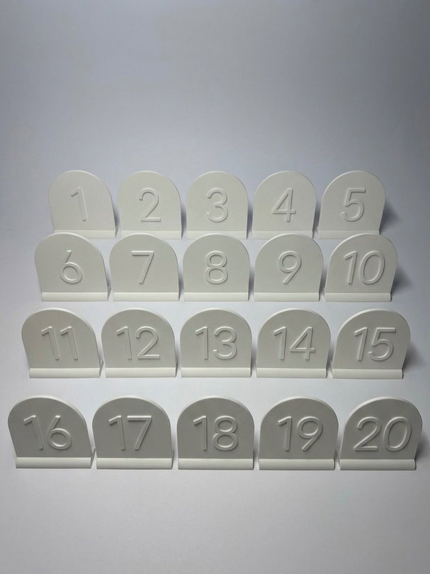 Numere de Masă 3D cu Suport Integrat | Formă Arcadă Modernă | Set Complet 1-20