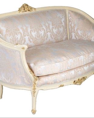 SOFA DIN LEMN MASIV ALB CU TAPITERIE BEJ CU FLORI GRI