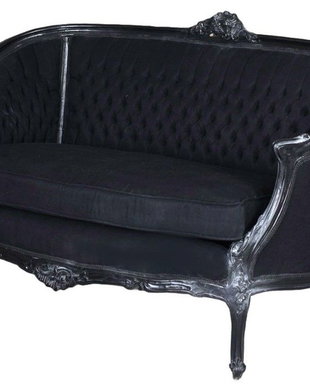 Sofa din lemn masiv negru cu tapiterie neagra