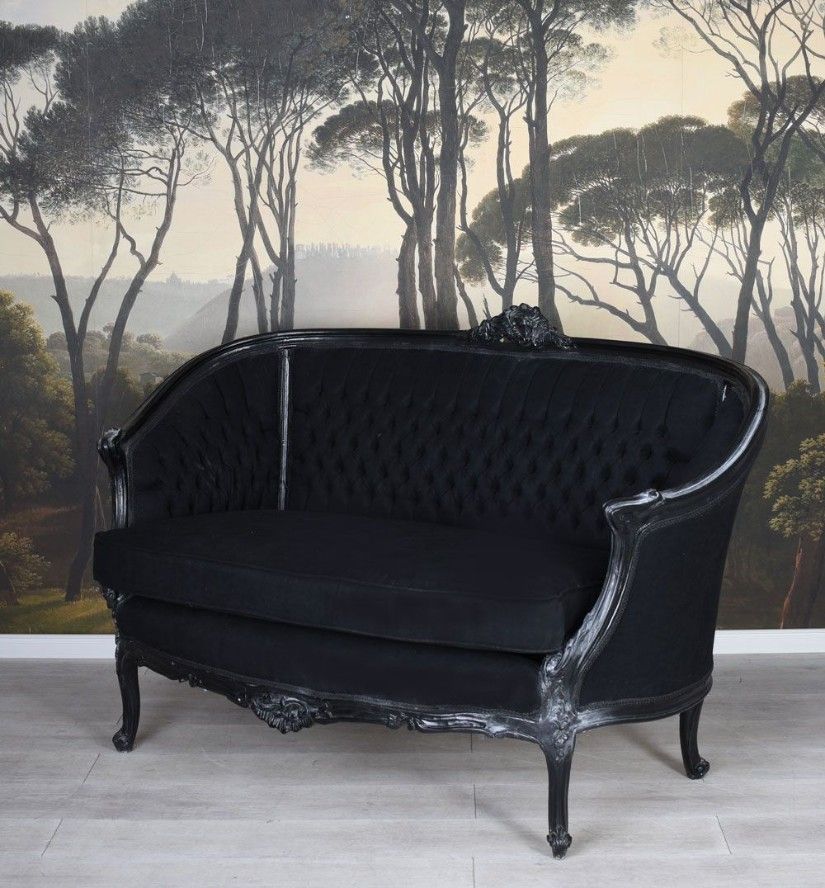 Sofa din lemn masiv negru cu tapiterie neagra