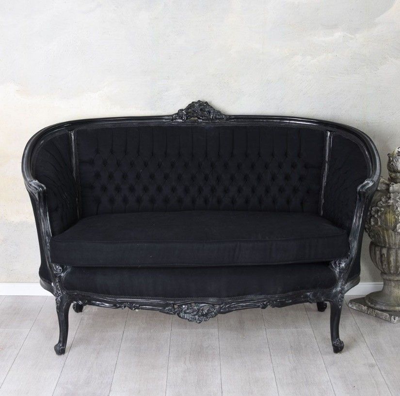 Sofa din lemn masiv negru cu tapiterie neagra