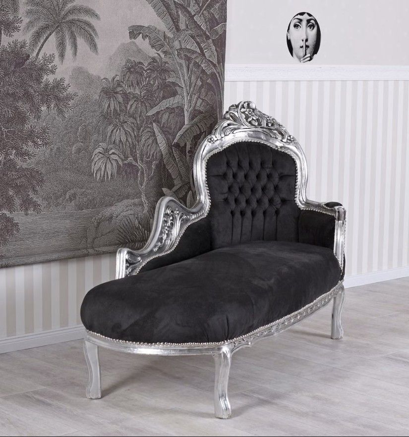 Sofa din lemn masiv argintiu cu tapiterie neagra