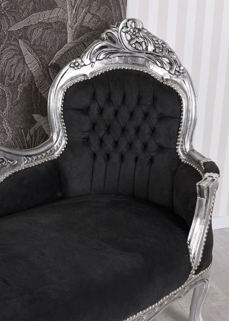 Sofa din lemn masiv argintiu cu tapiterie neagra