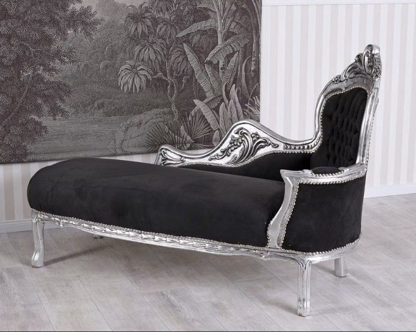 Sofa din lemn masiv argintiu cu tapiterie neagra