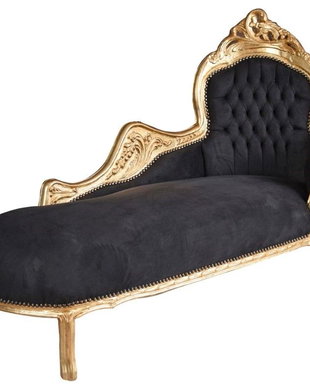 Sofa din lemn masiv auriu cu tapiterie din catifea neagra