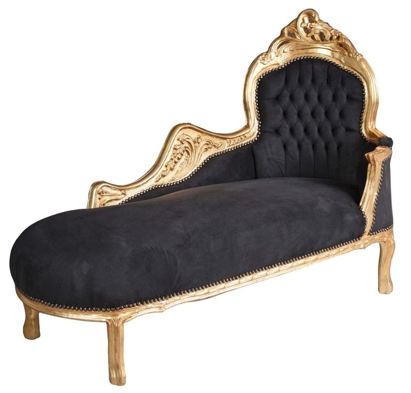 Sofa din lemn masiv auriu cu tapiterie din catifea neagra