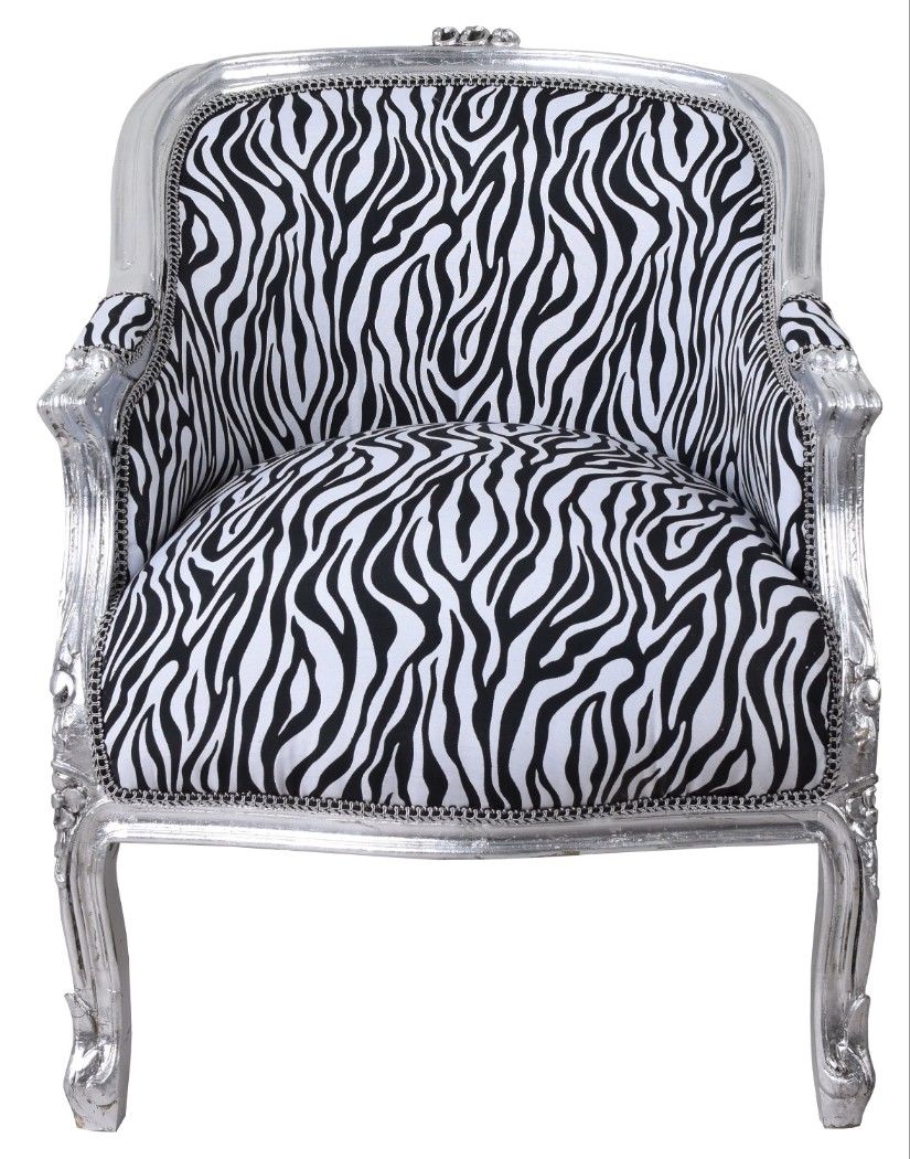 Fotoliu din lemn masiv argintiu cu tapiterie zebra