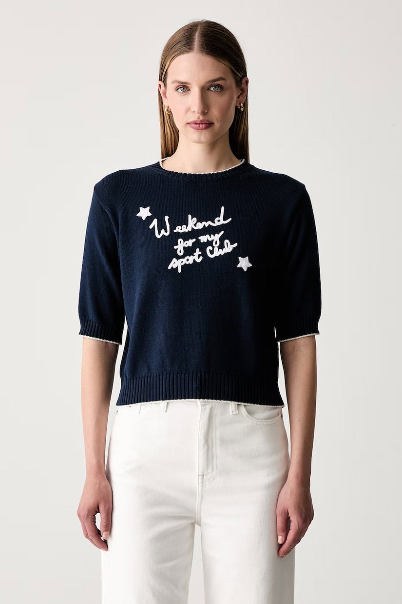 Weekend Max Mara pulover cu mânecă scurtă pentru femei cu bumbac WKDFIACRE