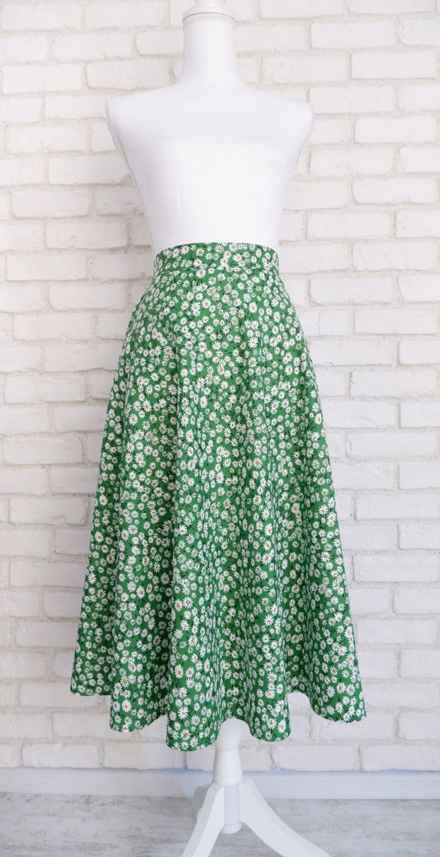 Rochie Camasa Verde cu Margarete si Guler Mare Rotund