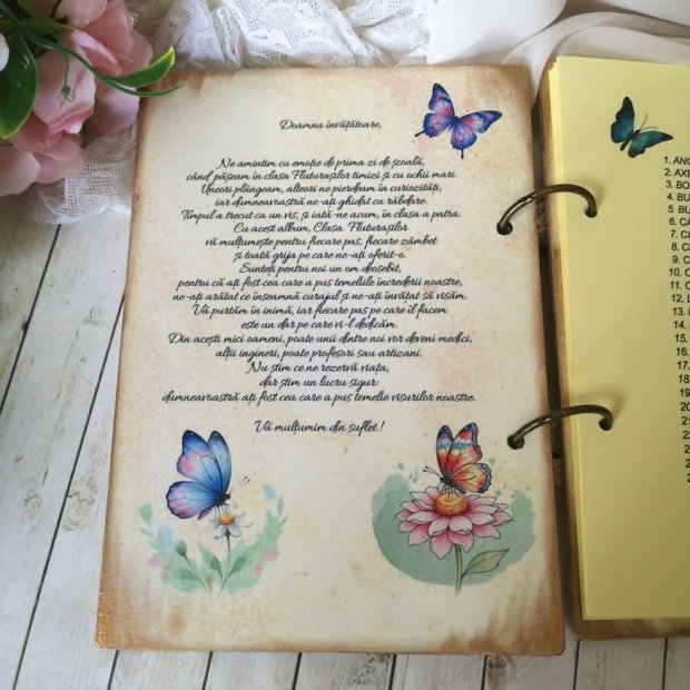 Album / jurnal personalizat - cadou pentru invatatoare/ educatoare/ profesoare, tema fluturi