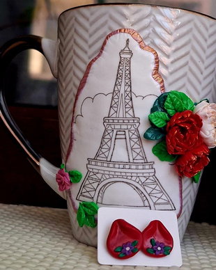 Cană handmade O dimineață la Paris+ cercei
