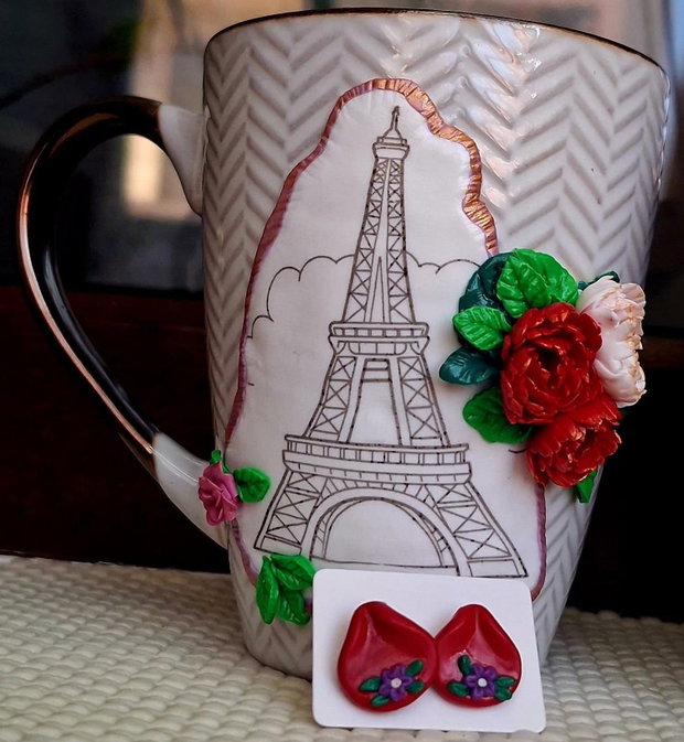 Cană handmade O dimineață la Paris+ cercei