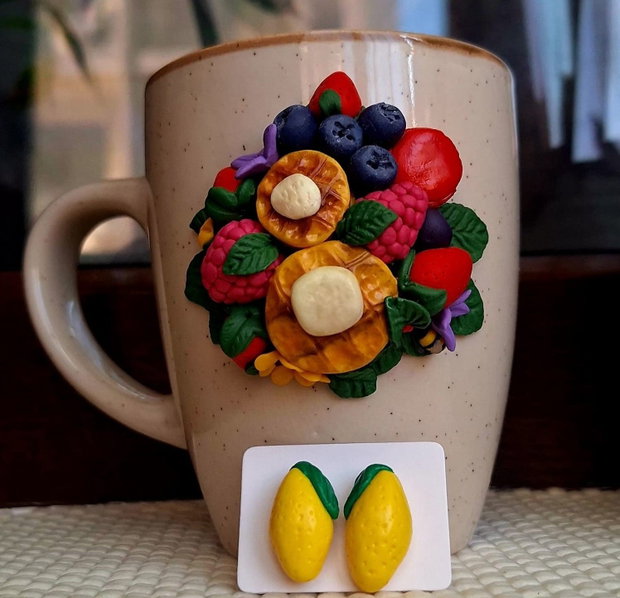 Cana handmade" Mic dejun cu rasfat''+ cercei