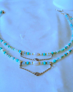 Colier gingas chrisopraz,  4 perle nat , verde turquoise