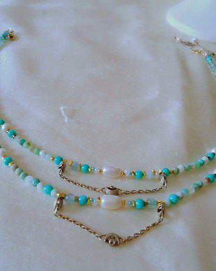 L- am refăcut, mâine îl postez, va mulțumesc pt fidelitate ! Colier gingas chrisopraz, 6 perle nat , verde turquoise
