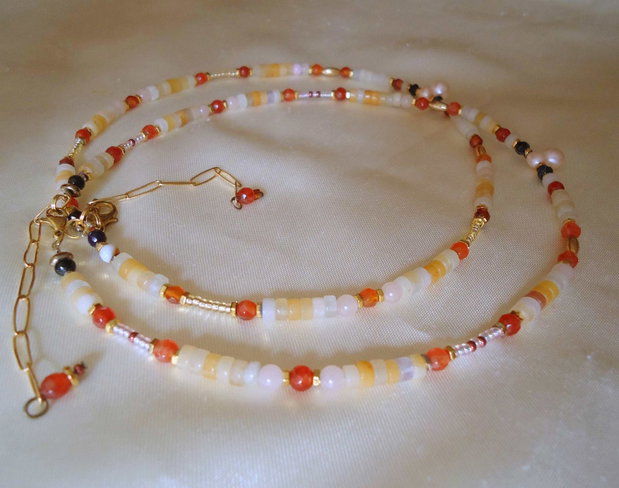 Colier gingas discuri heishi, jad topaz degrade, 2 bucati, pret per bucata