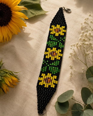 Brățară handmade cu floarea-soarelui din mărgele Toho