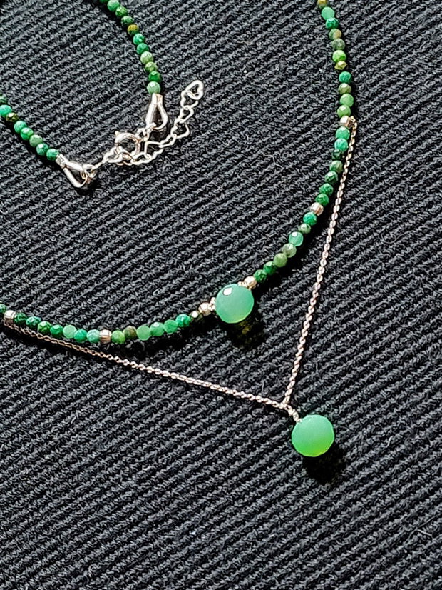 Colier argint lepidolit verde onix verde onion lant argint minimalist boho chic trendy