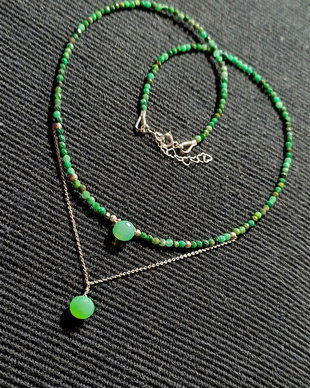 Colier argint lepidolit verde onix verde onion lant argint minimalist boho chic trendy
