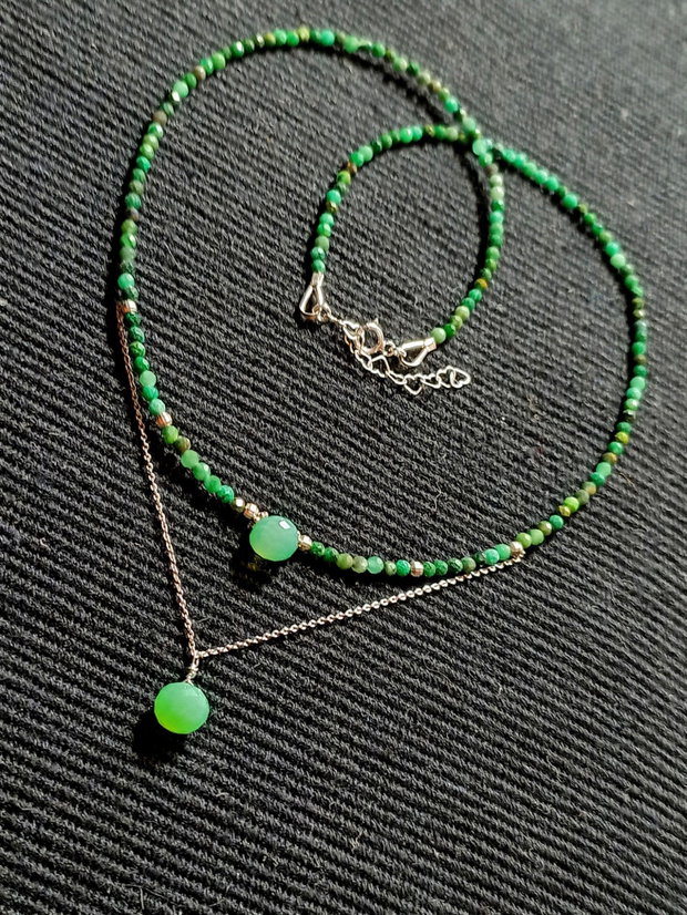 Colier argint lepidolit verde onix verde onion lant argint minimalist boho chic trendy