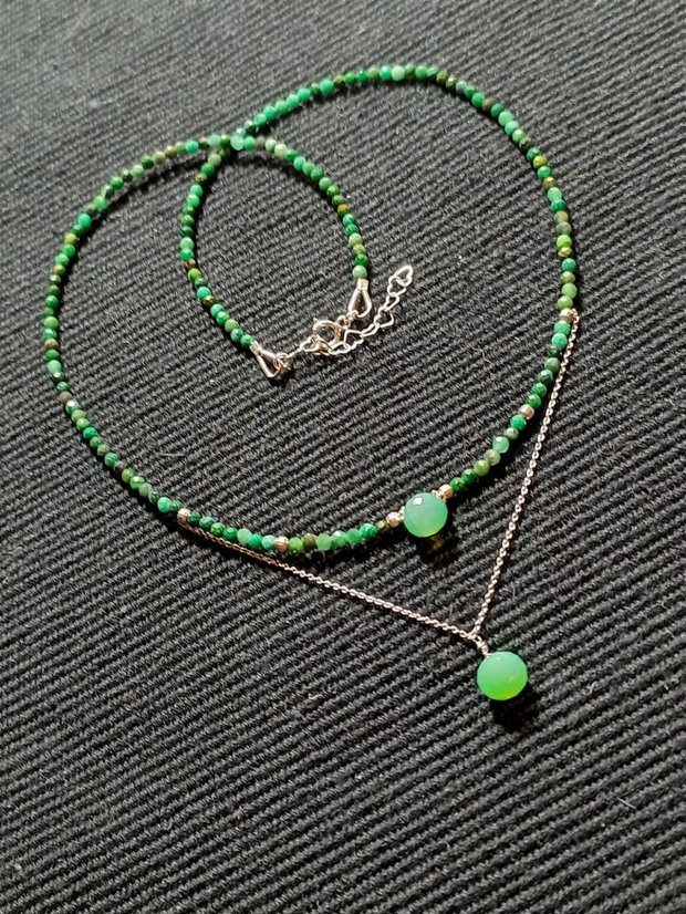 Colier argint lepidolit verde onix verde onion lant argint minimalist boho chic trendy