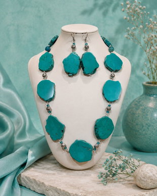 SET~TURQUOISE LAGOONA~howlit,agate,turcoaz,inox