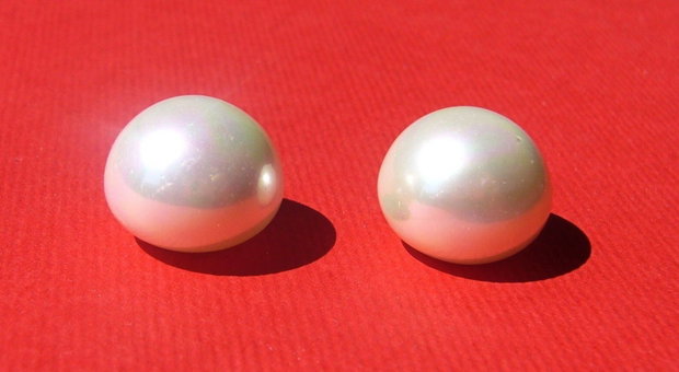 (2 bucati) Perle tip Mallorca semi-gaurite aprox 14x11.5 mm