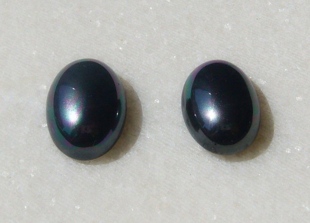 (2 bucati) Perle tip Mallorca gri -petrol semi-gaurite aprox 14x10.5x5.5 mm