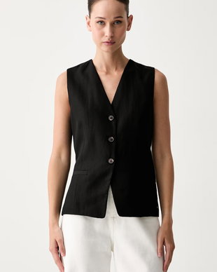 Tommy Hilfiger vestă cu un singur rând de nasturi pentru femei cu amestec de in