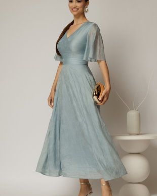 Rochie DY Fashion midi bleu din tencel cu insertii sidefate