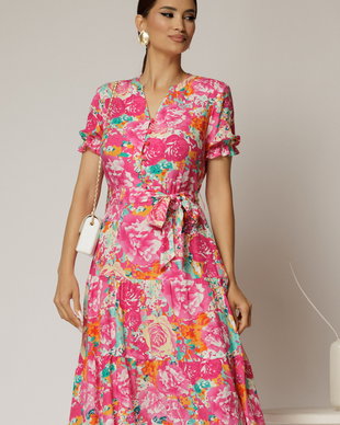 Rochie midi din viscoza cu imprimeu floral fucsia