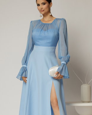 Rochie DY Fashion midi bleu de ocazie cu voal la bust
