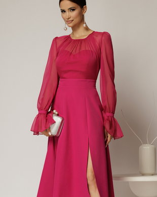 Rochie DY Fashion midi fucsia de ocazie cu voal la bust