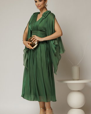 Rochie lunga verde de seara din voal peliculizat