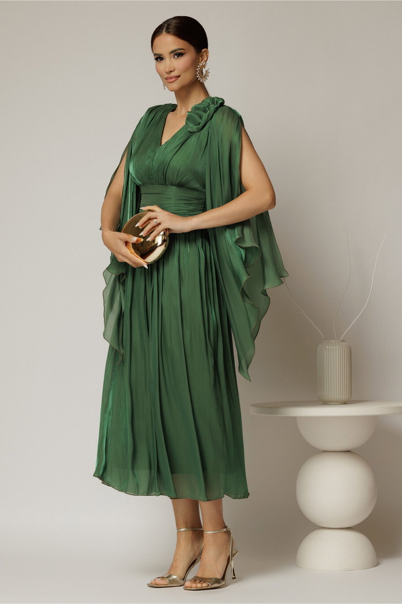 Rochie lunga verde de seara din voal peliculizat
