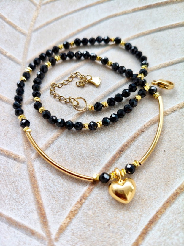 Colier CHOKER Spinel & inima aurie