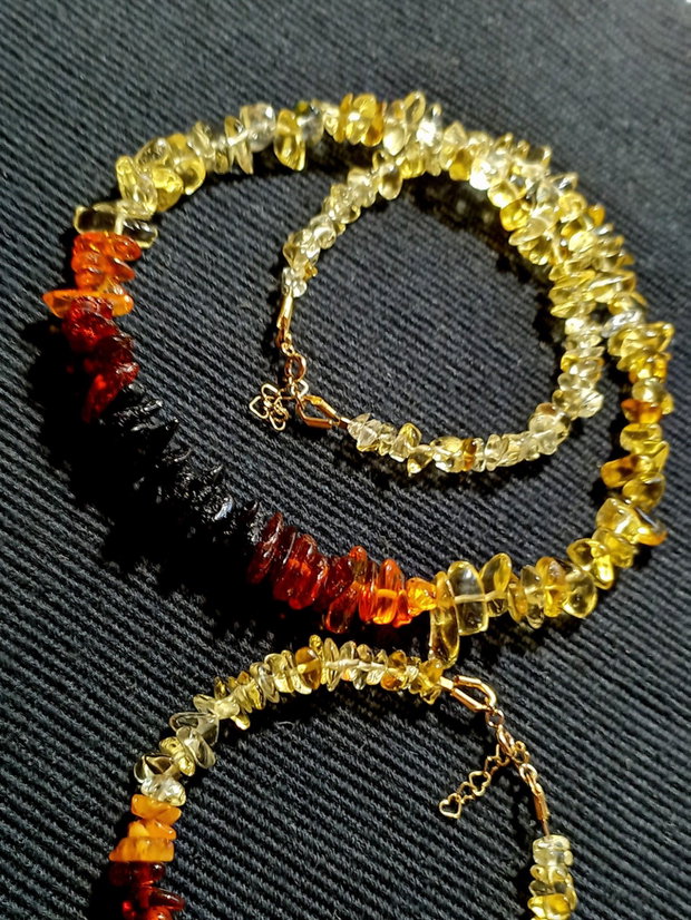Set vermeil ambra gradient degrade negru cires miere citrin chips colier bratara boho chic trendy