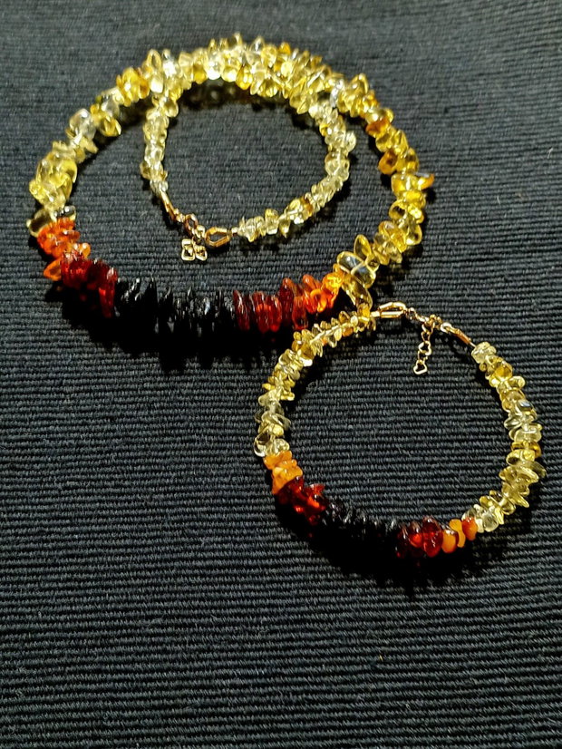 Set vermeil ambra gradient degrade negru cires miere citrin chips colier bratara boho chic trendy