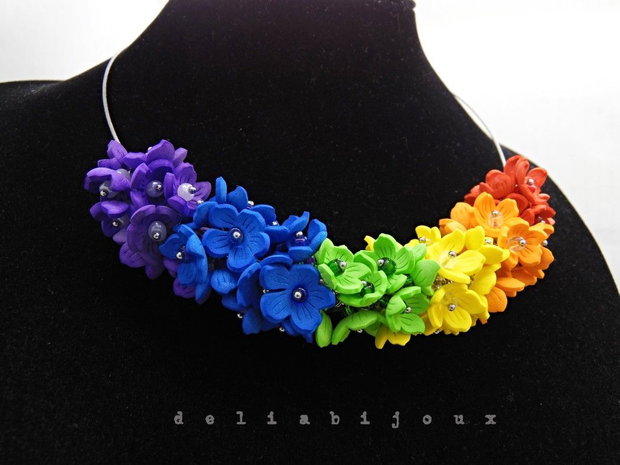 Set bijuterii flori handmade - Curcubeu Floral (cod1447)