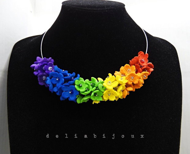 Set bijuterii flori handmade - Curcubeu Floral (cod1447)