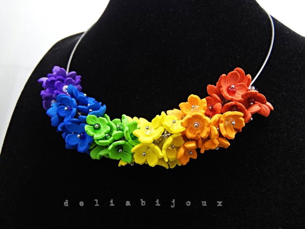 Set bijuterii flori handmade - Curcubeu Floral (cod1447)