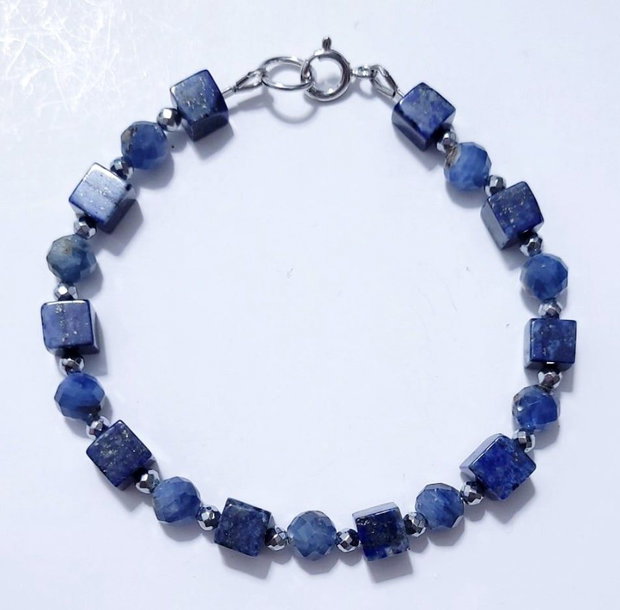 Bratara argint 925 cu lapis lazuli, kyanit si hematit