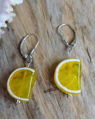 Limonada! - cercei cu felii de lamaie, argint