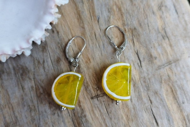 Limonada! - cercei cu felii de lamaie, argint